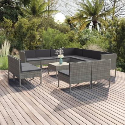 Set mobilier de grădină cu perne, 12 piese, gri, poliratan GartenMobel Dekor