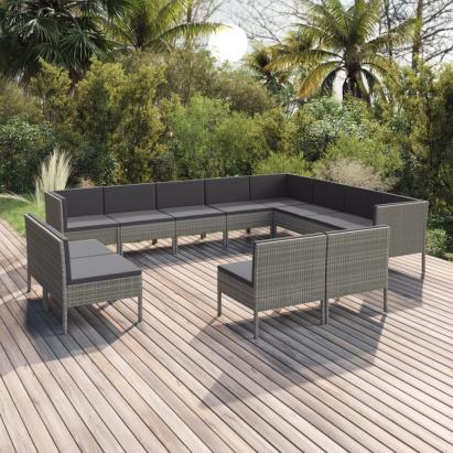 Set mobilier de grădină cu perne, 12 piese, gri, poliratan GartenMobel Dekor