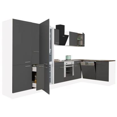 Leziter dulap bucătărie colț Yorki 370 cm, alb cu antracit satinat, blat 38 mm