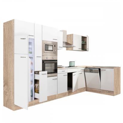Dulap de bucătărie de colț Yorki 370 cm, stejar Sonoma și alb satinat, modular