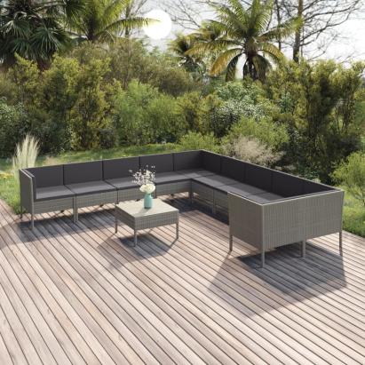 Set mobilier de grădină cu perne, 11 piese, gri, poliratan GartenMobel Dekor