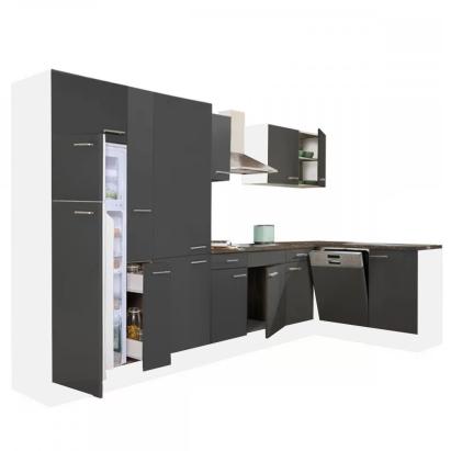 Dulap bucătărie colț Leziter Yorki 370 cm, corp alb, front antracit satinat