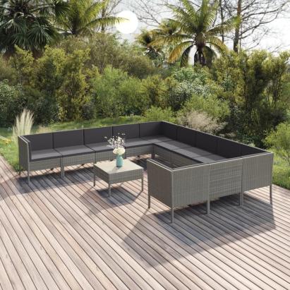 Set mobilier de grădină cu perne, 12 piese, gri, poliratan GartenMobel Dekor