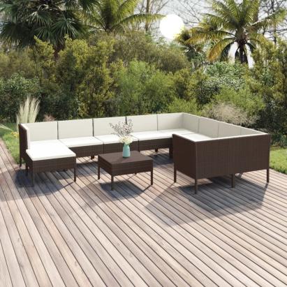 Set mobilier de grădină cu perne, 11 piese, maro, poliratan GartenMobel Dekor