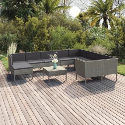 Set mobilier de grădină cu perne, 11 piese, gri, poliratan GartenMobel Dekor