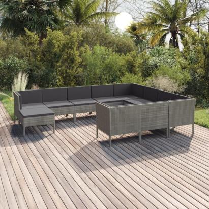 Set mobilier de grădină cu perne, 11 piese, gri, poliratan GartenMobel Dekor