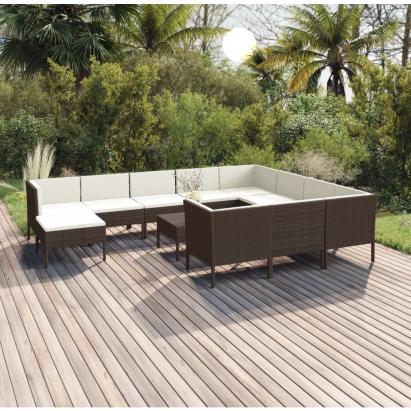 Set mobilier de grădină cu perne, 12 piese, maro, poliratan GartenMobel Dekor