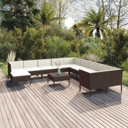 Set mobilier de grădină cu perne, 12 piese, maro, poliratan GartenMobel Dekor