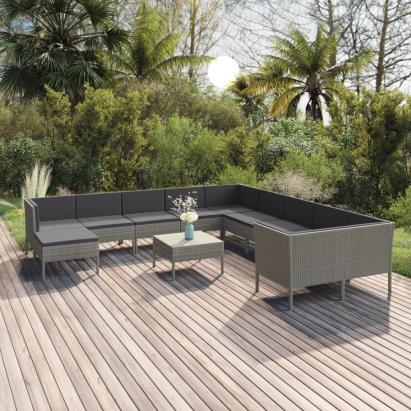 Set mobilier de grădină cu perne, 12 piese, gri, poliratan GartenMobel Dekor
