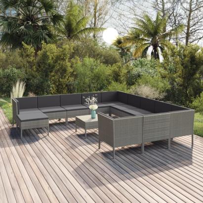 Set mobilier de grădină cu perne, 13 piese, gri, poliratan GartenMobel Dekor