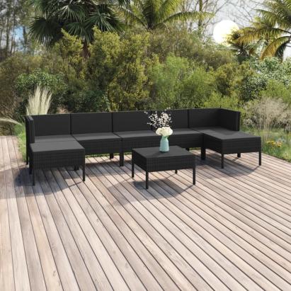 Set mobilier de grădină cu perne, 8 piese, negru, poliratan GartenMobel Dekor