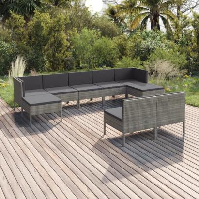 Set mobilier de grădină cu perne, 9 piese, gri, poliratan GartenMobel Dekor