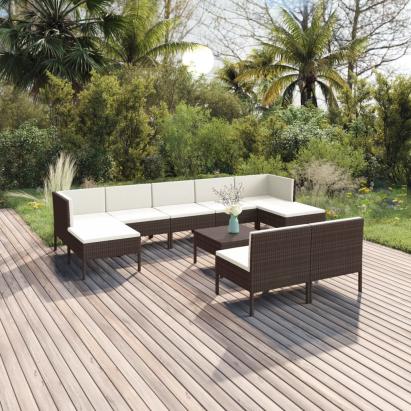 Set mobilier de grădină cu perne, 10 piese, maro, poliratan GartenMobel Dekor