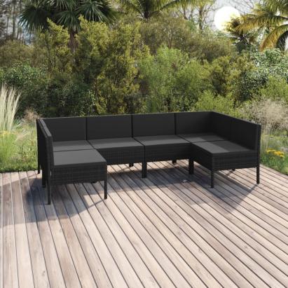 Set mobilier de grădină cu perne, 6 piese, negru, poliratan GartenMobel Dekor