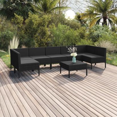 Set mobilier de grădină cu perne, 8 piese, negru, poliratan GartenMobel Dekor