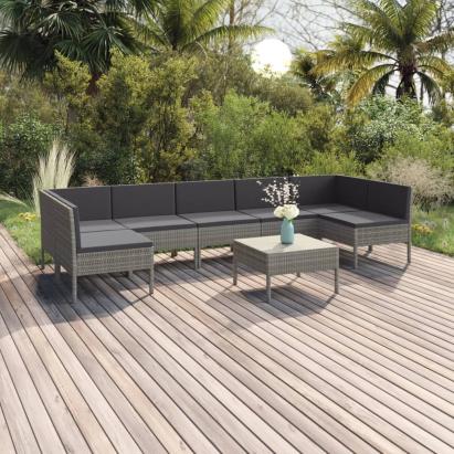 Set mobilier de grădină cu perne, 8 piese, gri, poliratan GartenMobel Dekor