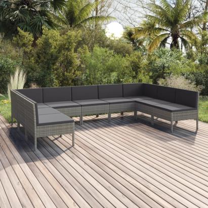 Set mobilier de grădină cu perne, 9 piese, gri, poliratan GartenMobel Dekor