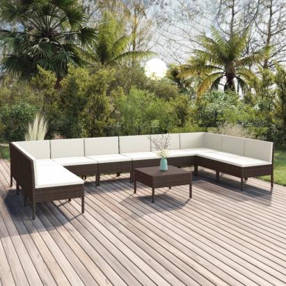 Set mobilier de grădină cu perne, 11 piese, maro, poliratan GartenMobel Dekor