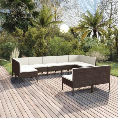 Set mobilier de grădină cu perne, 9 piese, maro, poliratan GartenMobel Dekor