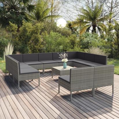 Set mobilier de grădină cu perne, 12 piese, gri, poliratan GartenMobel Dekor