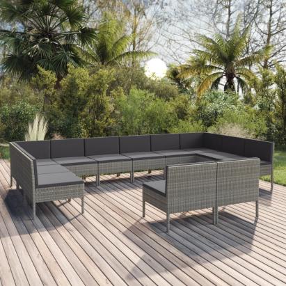 Set mobilier de grădină cu perne, 12 piese, gri, poliratan GartenMobel Dekor