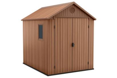 Căsuță de grădină Curver Darwin 6x8 din plastic maro, cu uși duble și fereastră