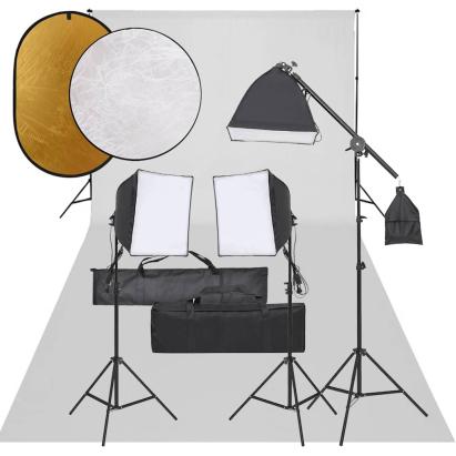Set studio foto cu set de lumini, fundal și reflector GartenMobel Dekor