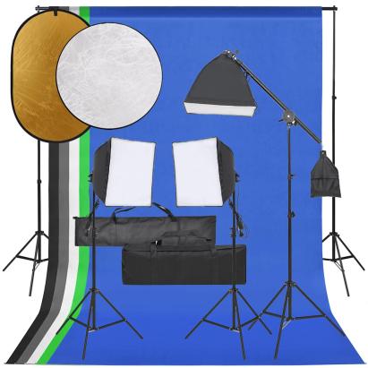 Set studio foto cu set de lumini, fundal și reflector GartenMobel Dekor