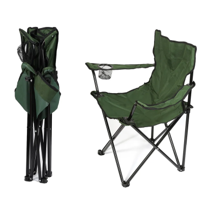 Scaun de camping pliabil si portabil cu suport pentru pahar, verde, 50x82x80 cm
