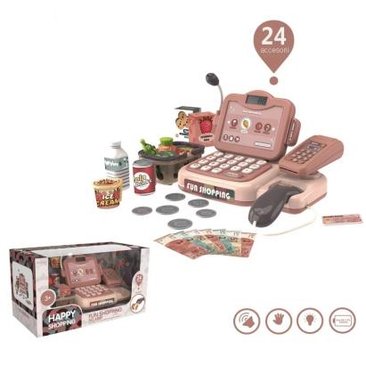 Casă de marcat de jucărie cu scanner, microfon și 24 accesorii, 25x16x15 cm