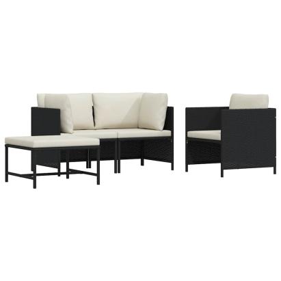 Set mobilier de grădină cu perne, 4 piese, negru, poliratan GartenMobel Dekor
