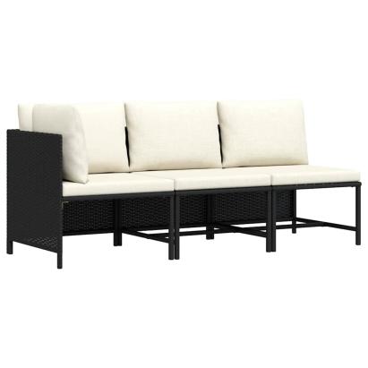 Set mobilier de grădină cu perne, 3 piese, negru, poliratan GartenMobel Dekor