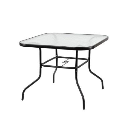 Masă de grădină Leziter Vella 90x90 cm, cadru metalic și blat din sticlă, neagră