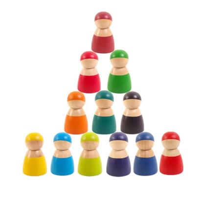 Set 12 figurine Montessori din lemn Leziter, prieteni colorati pentru copii 1+