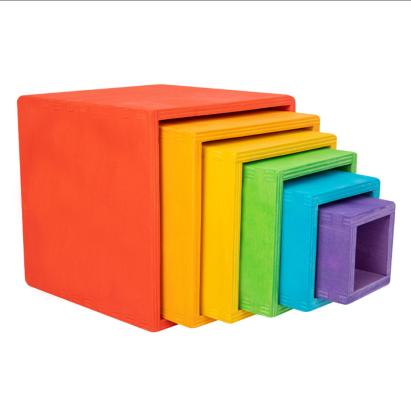 Leziter jucărie Montessori din lemn tip curcubeu, set 12 piese cu cutie