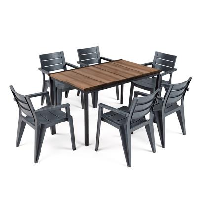 Set mobilier de grădină Curver Amari 6+1, masă Porto 160, nuc-grafit