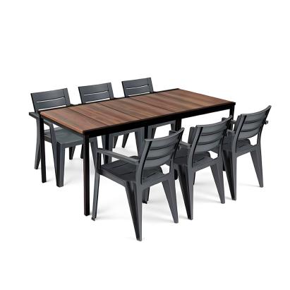 Set mobilier grădină Curver Amari Large 6+1, masă 200x95, nuc-grafit