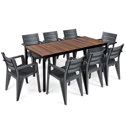 Set mobilier grădină Curver Amari Large 8+1, masă 200x95, nuc-grafit