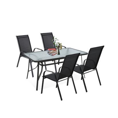 Set mobilier de grădină Leziter Arlon 4+1 negru, masă cu sticlă securizată