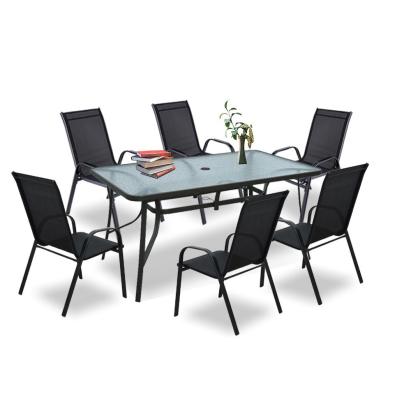 Set mobilier de grădină Leziter Arlon 6+1, negru, masă sticlă securizată