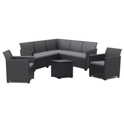 Set mobilier grădină Curver Claire IV, 7 locuri, cu masă depozitare Vigo, grafit
