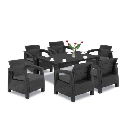 Set mobilier grădină Curver Corfu Big Duo, 6 fotolii cu perne și masă 160 cm