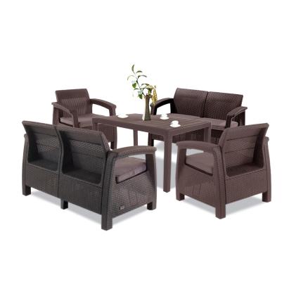 Set mobilier de grădină Curver Corfu Duo cu masă Futura, maro ratan