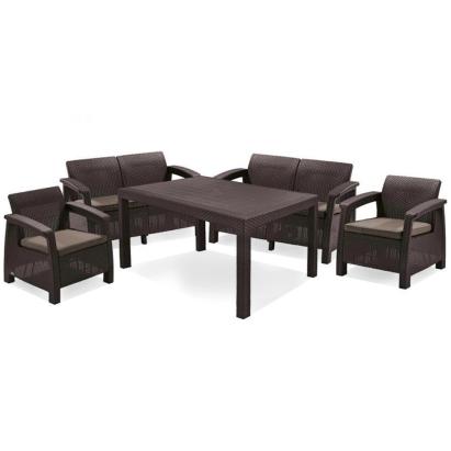 Curver Set de mobilier de grădină Corfu Fiesta, culoare maro, cu perne taupe calde