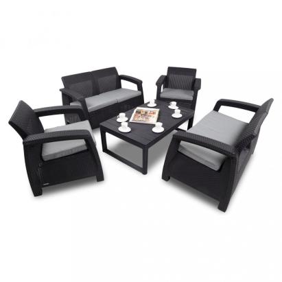 Set mobilier de grădină Curver Corfu Large II Lyon 6+1, grafit, masă reglabilă