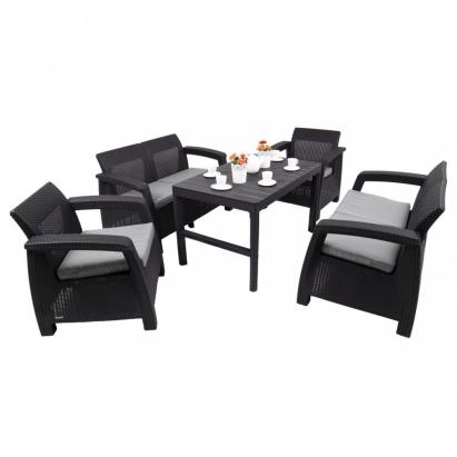 Set mobilier grădină Curver Corfu Large Lyon 6+1, grafit, cu masă reglabilă