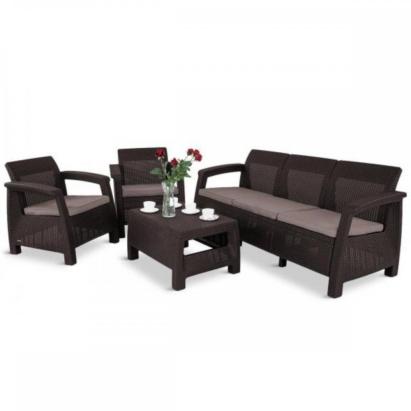 Set mobilier grădină Curver Corfu Love Duo maro, 4 piese cu perne