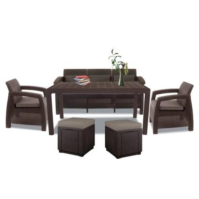 Set mobilier grădină Curver Corfu Love Max Duo Cube, maro, 7 piese cu perne