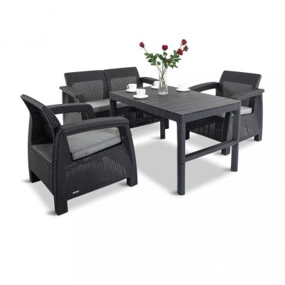 Set mobilier grădină Curver Corfu Lyon Duo 4+1 grafit, cu perne și masă înaltă