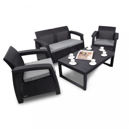 Set mobilier grădină Curver Corfu Lyon II Duo 4+1, grafit, cu perne